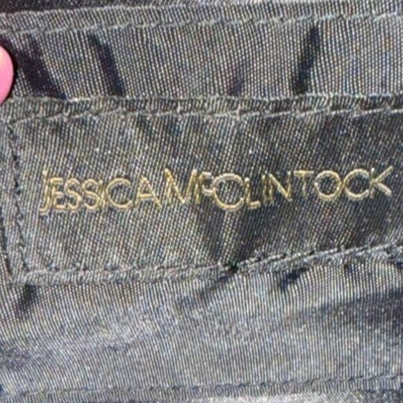 Jessica McClintock Vtg. Black Structured Evening Clutch Bag Sparkle Tweed Fabric - Picture 3 of 11